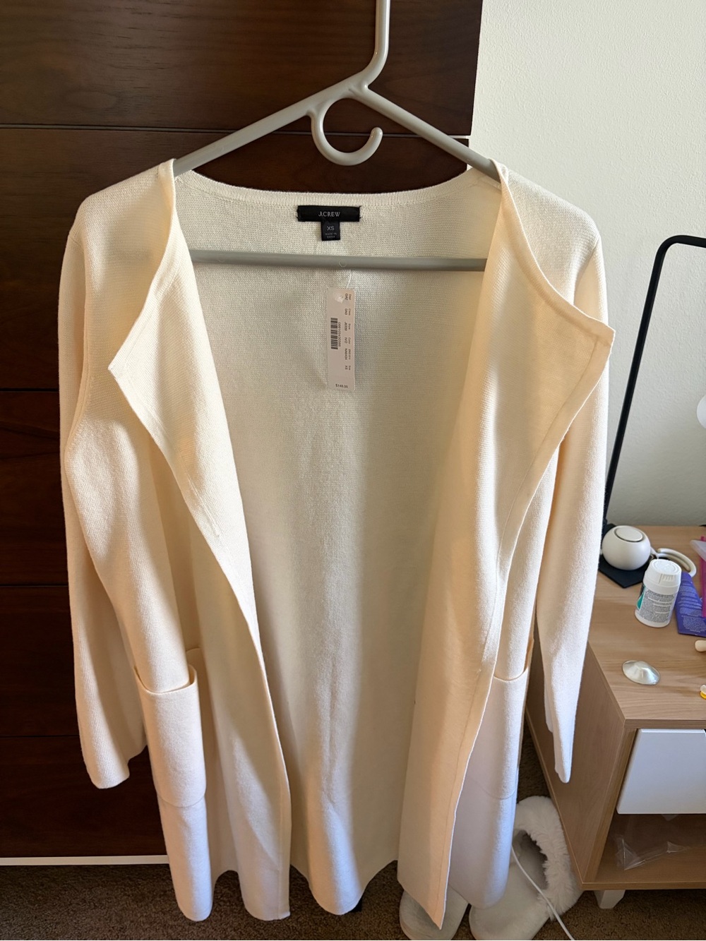 J. Crew Cream Open-Front Longline Cardigan